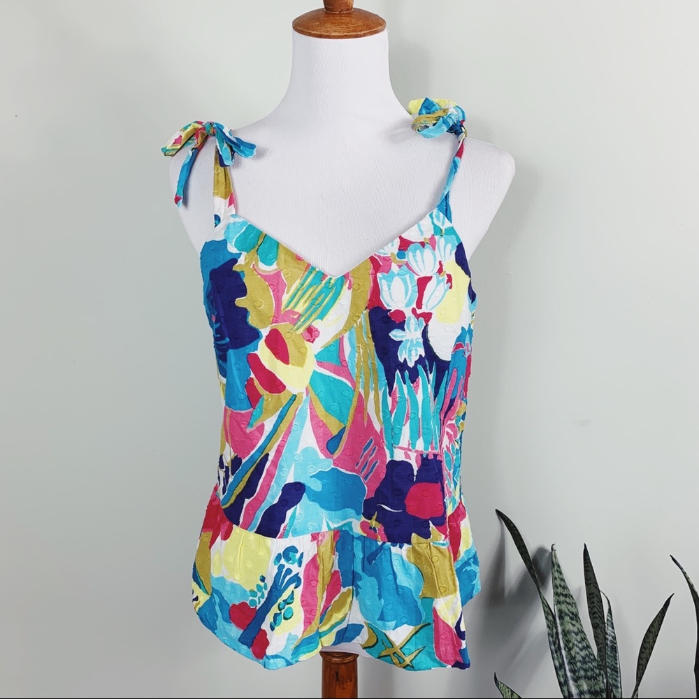 J Crew Tie Shoulder Peplum Top Seaside Floral